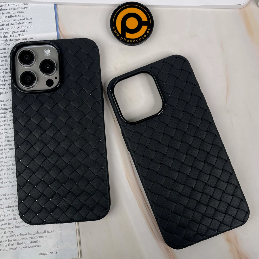 iPhone 16 Pro Max Woven Design Leather Feel Case