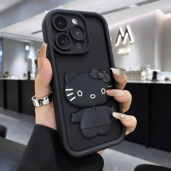 iPhone 16 Pro, & Pro Max - 3D Cute Kitty Case with Built-In Mirror & Stand