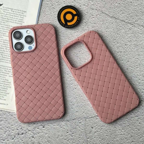 iPhone 16 Pro Max Woven Design Leather Feel Case - Image 2